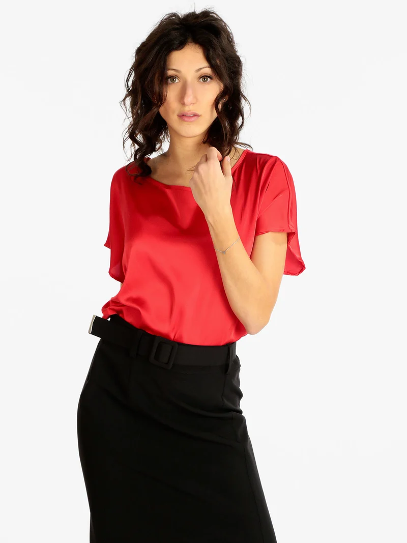 Blusa donna effetto raso - rosso