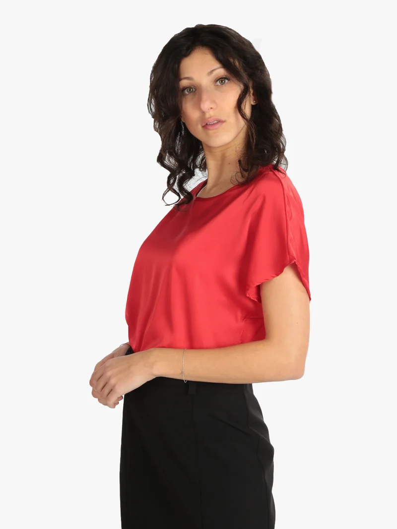 Blusa donna effetto raso - rosso