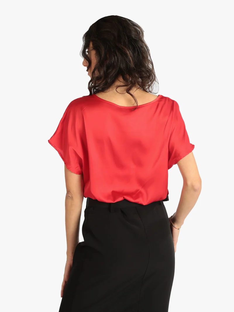 Blusa donna effetto raso - rosso