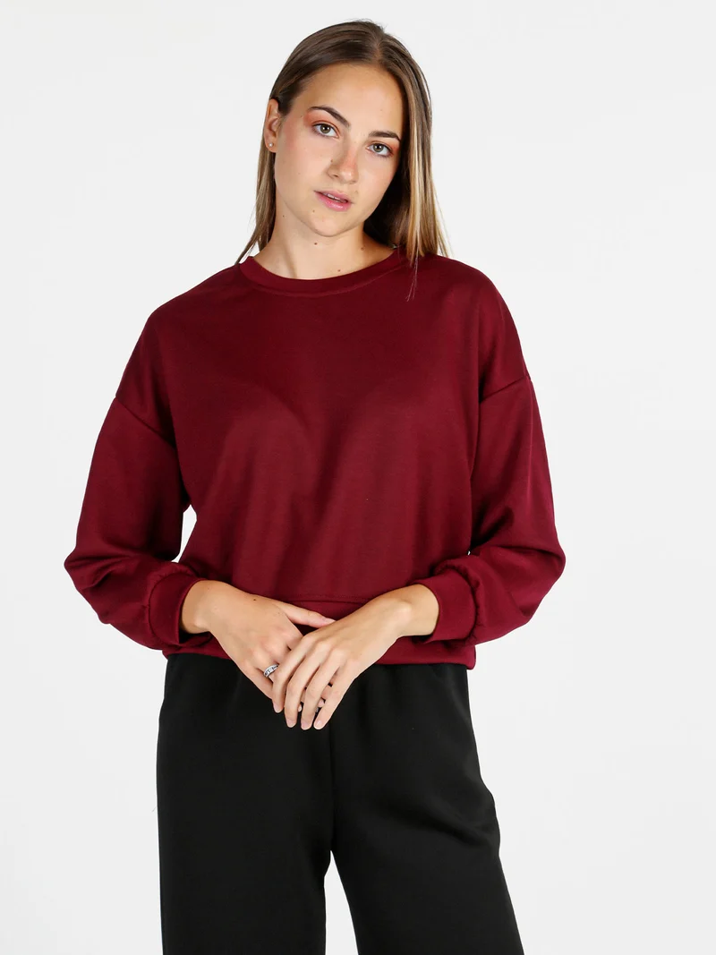 Felpa donna oversize girocollo - bordeaux