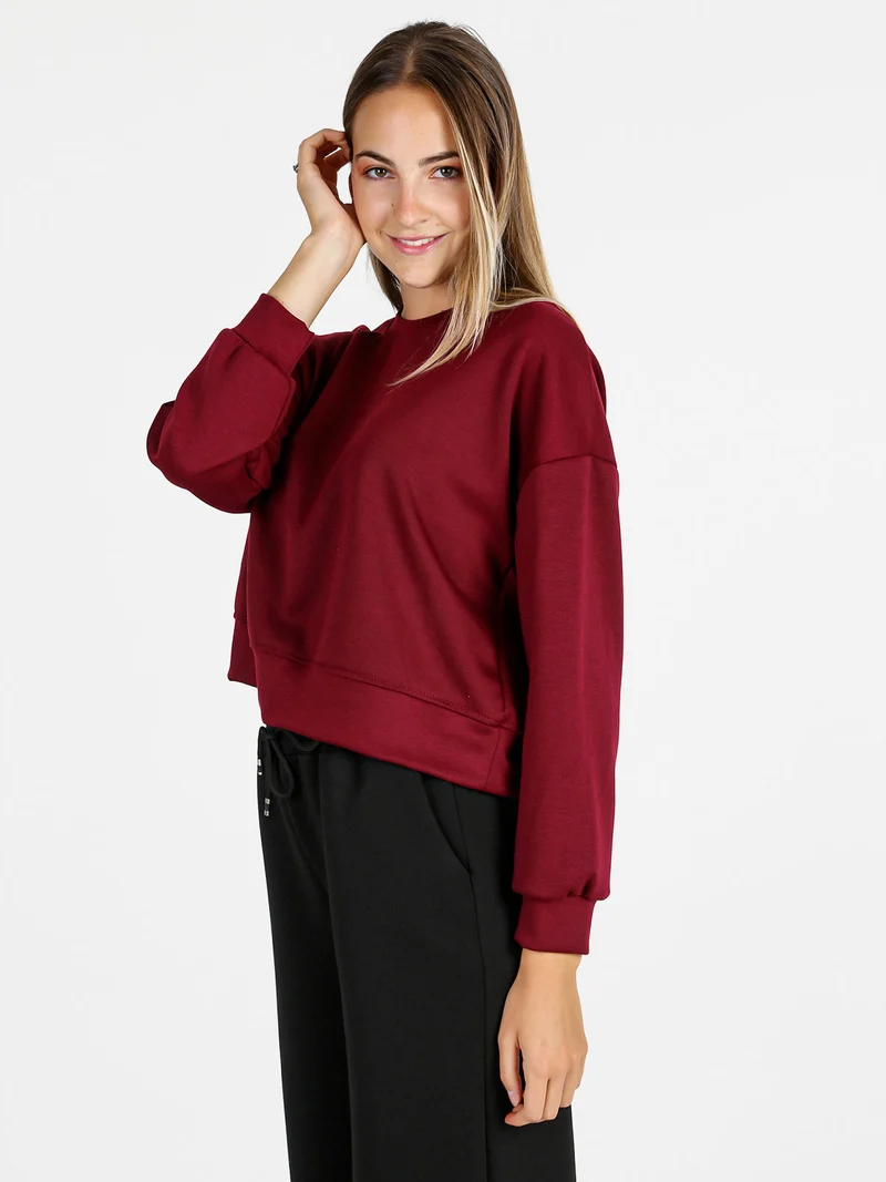 Felpa donna oversize girocollo - bordeaux