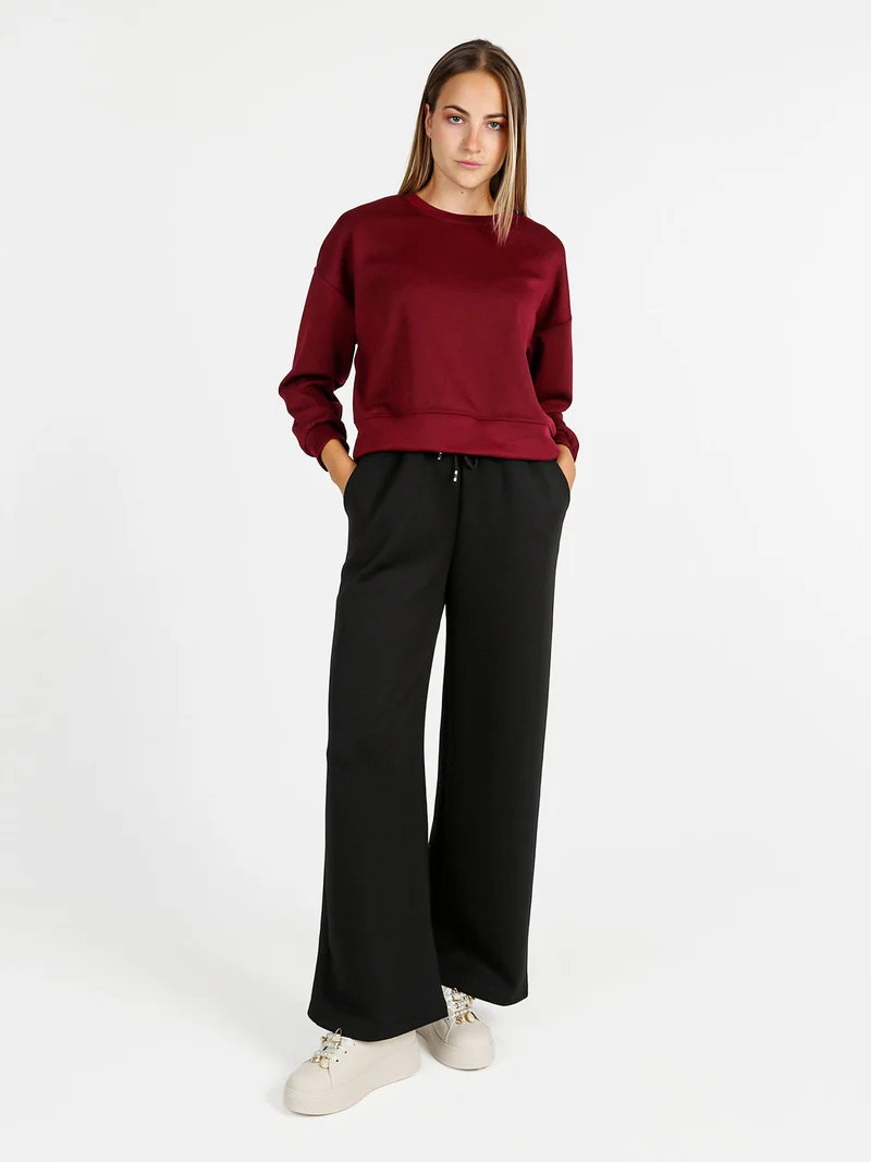 Felpa donna oversize girocollo - bordeaux