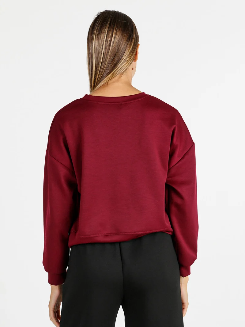 Felpa donna oversize girocollo - bordeaux