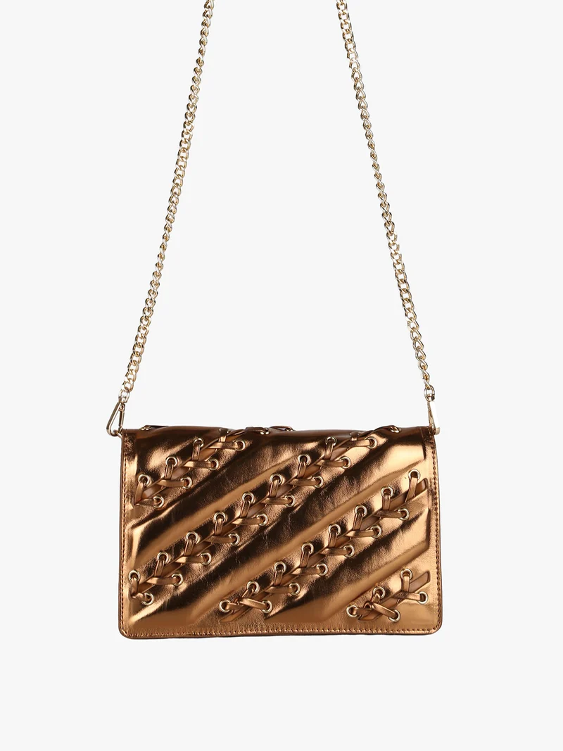 Borsa rigida a tracolla con manico a catena - bronzo