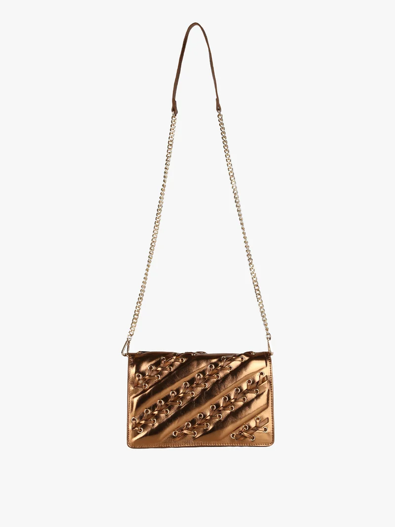 Borsa rigida a tracolla con manico a catena - bronzo