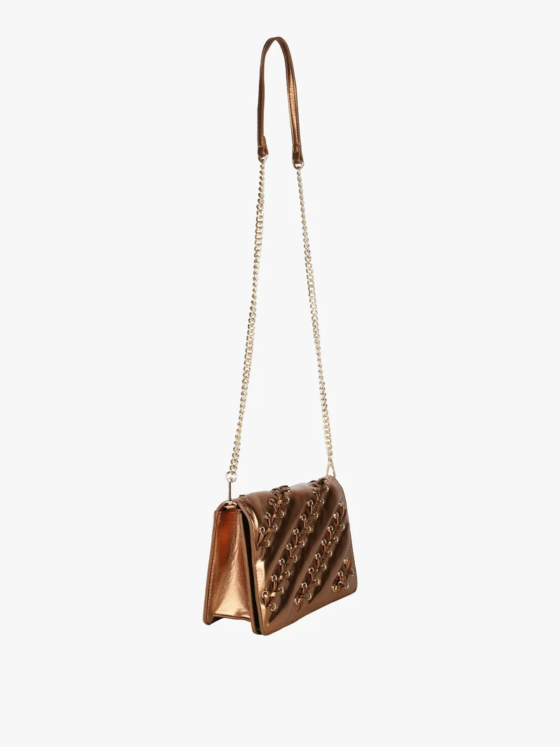 Borsa rigida a tracolla con manico a catena - bronzo