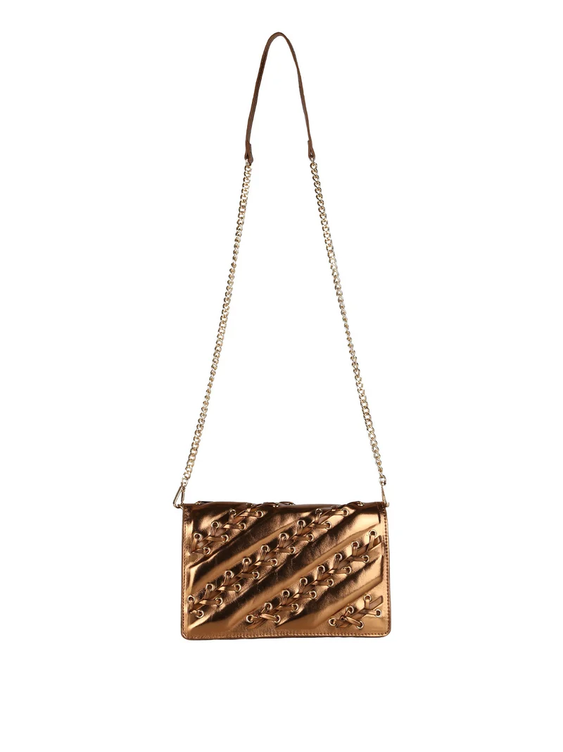 Borsa rigida a tracolla con manico a catena - bronzo