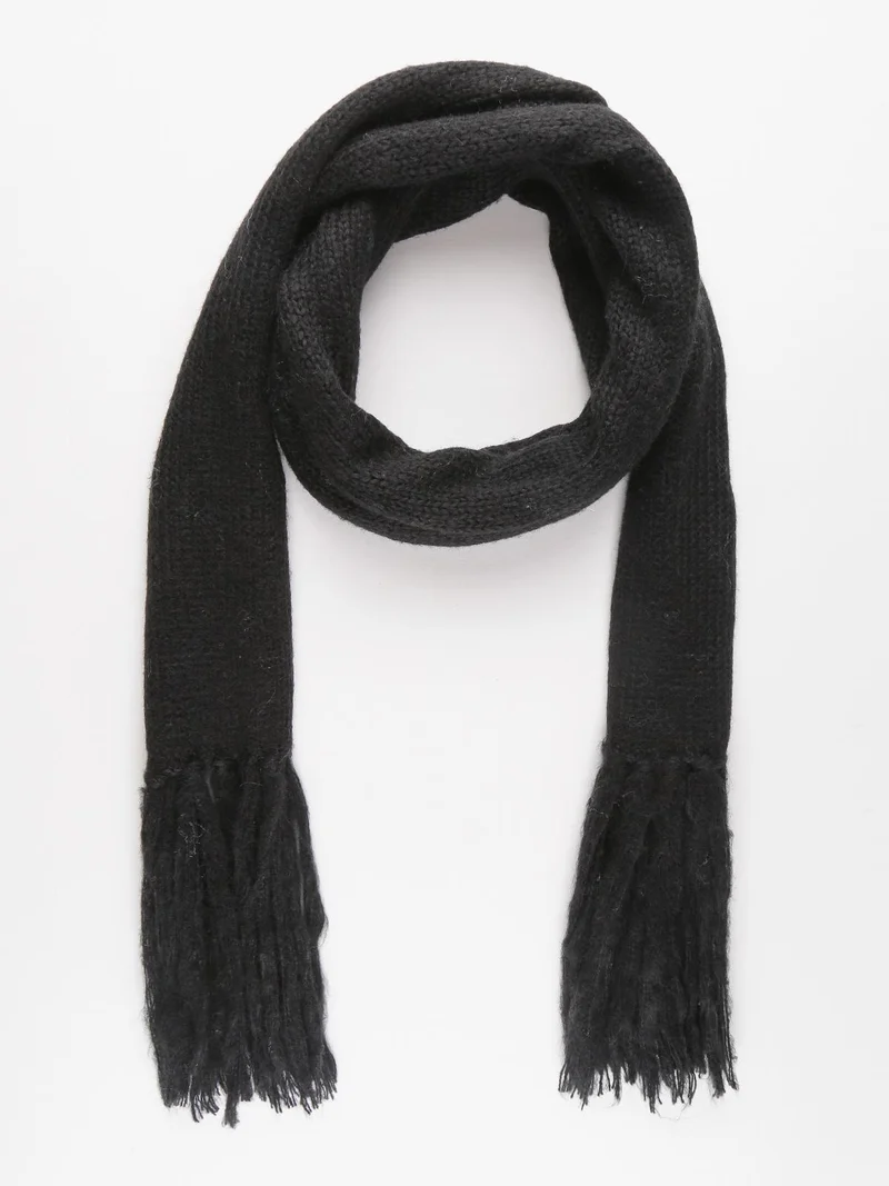Sciarpa in maglia con frange - nero