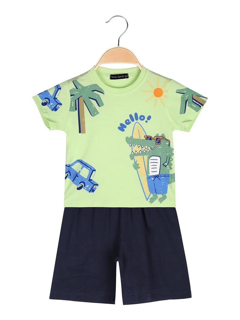 Completo corto da neonato con t-shirt e bermuda - acqua marina