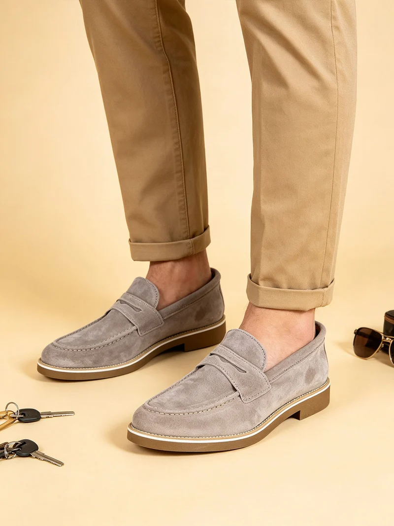 Mocassini da uomo in pelle scamosciata - beige
