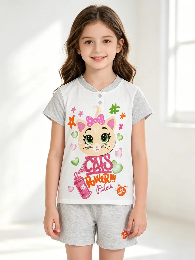 Pigiama corto bambina in cotone - grigio