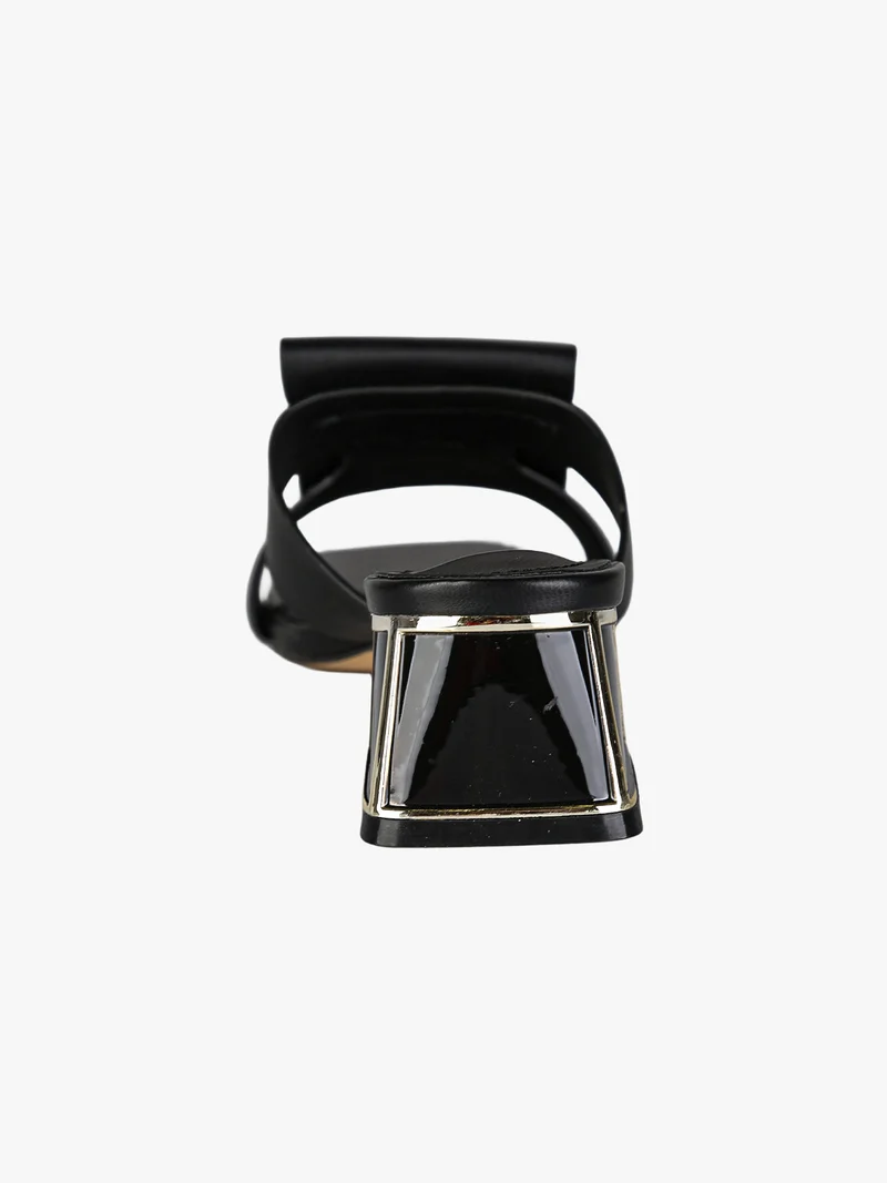 Ciabatte donna con tacco basso a trapezio e logo - nero