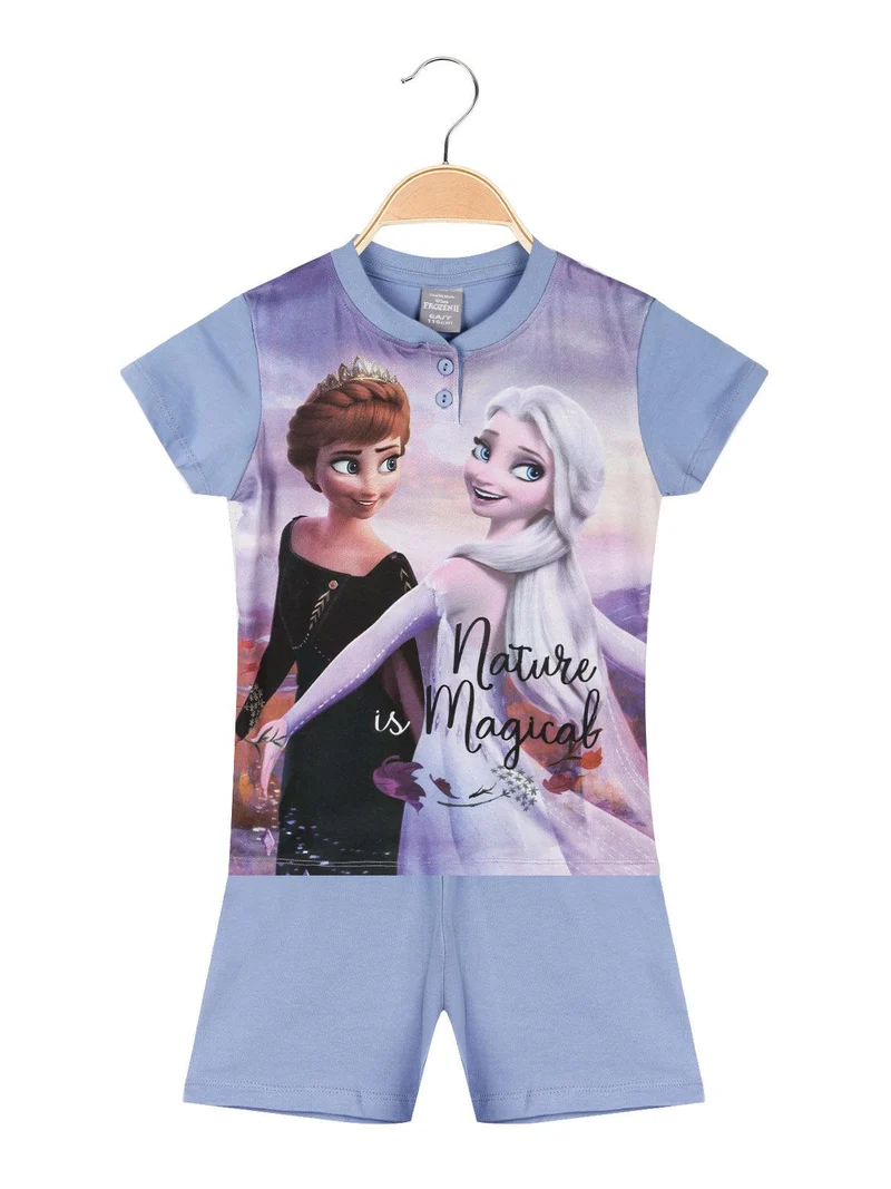 Pigiama corto bambina Anna E Elsa - azzurro