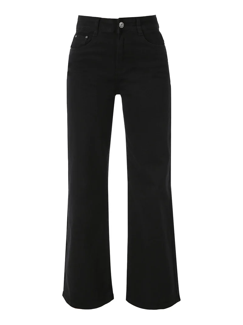 Jeans donna a vita alta con gamba larga - nero