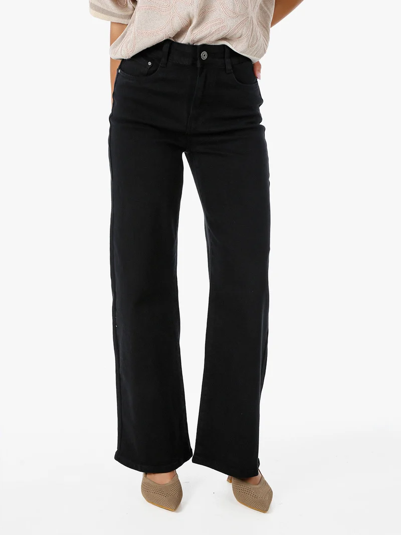 Jeans donna a vita alta con gamba larga - nero