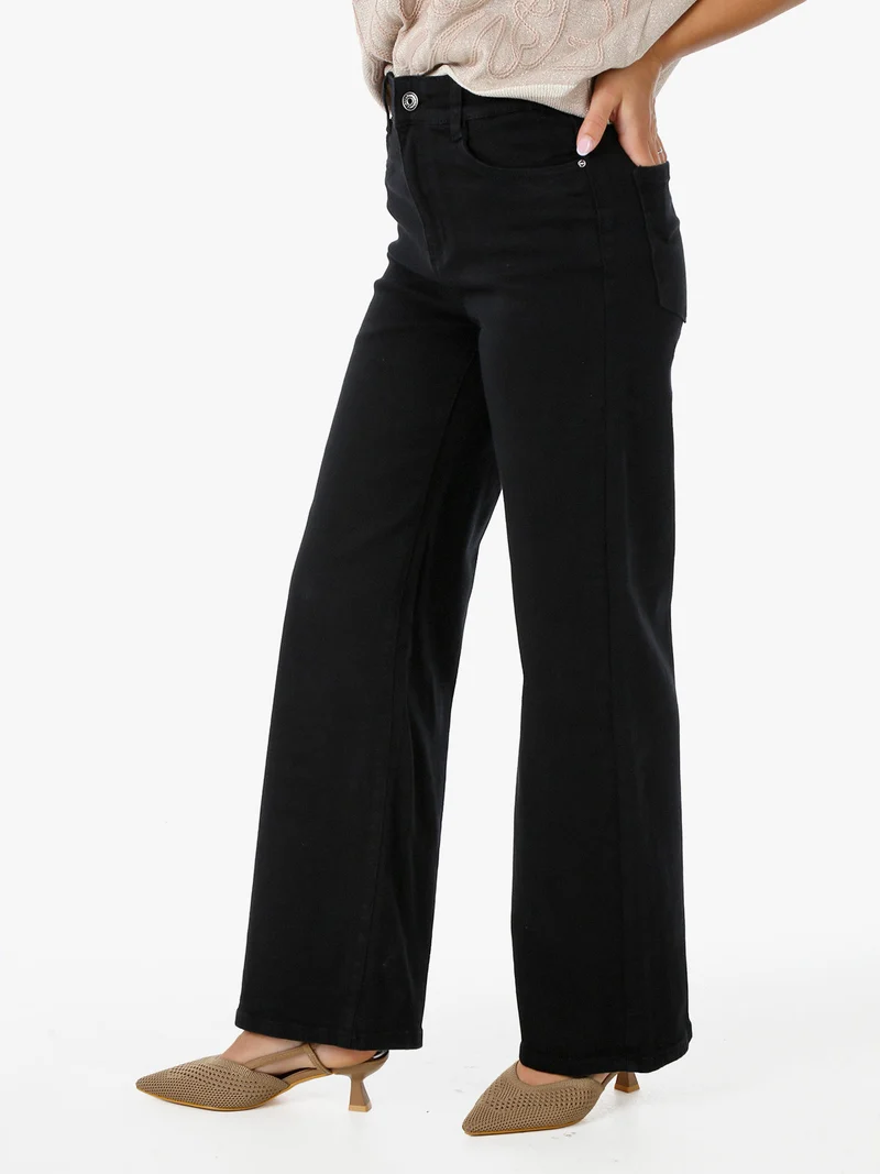 Jeans donna a vita alta con gamba larga - nero