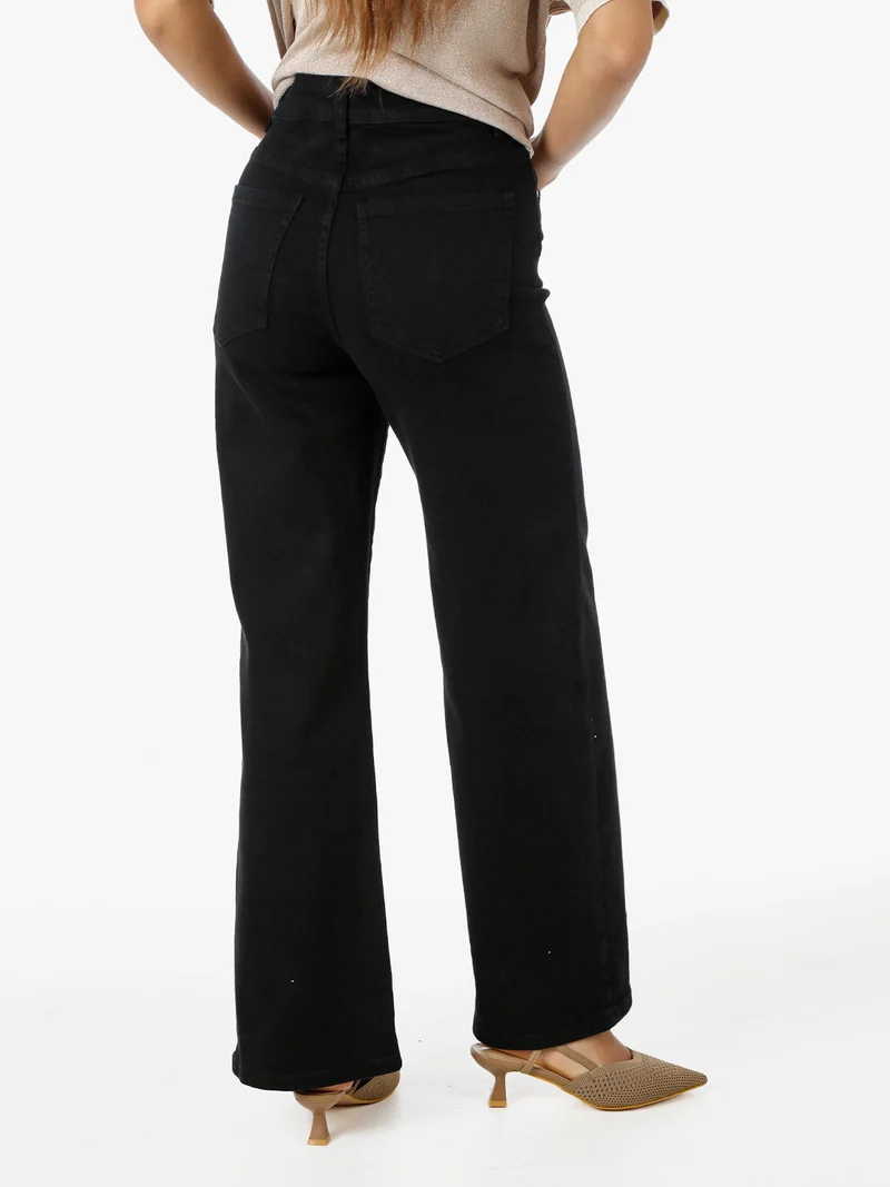 Jeans donna a vita alta con gamba larga - nero
