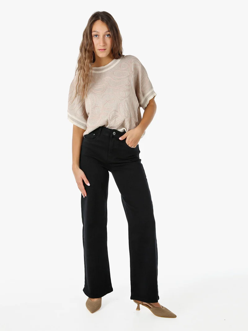 Jeans donna a vita alta con gamba larga - nero