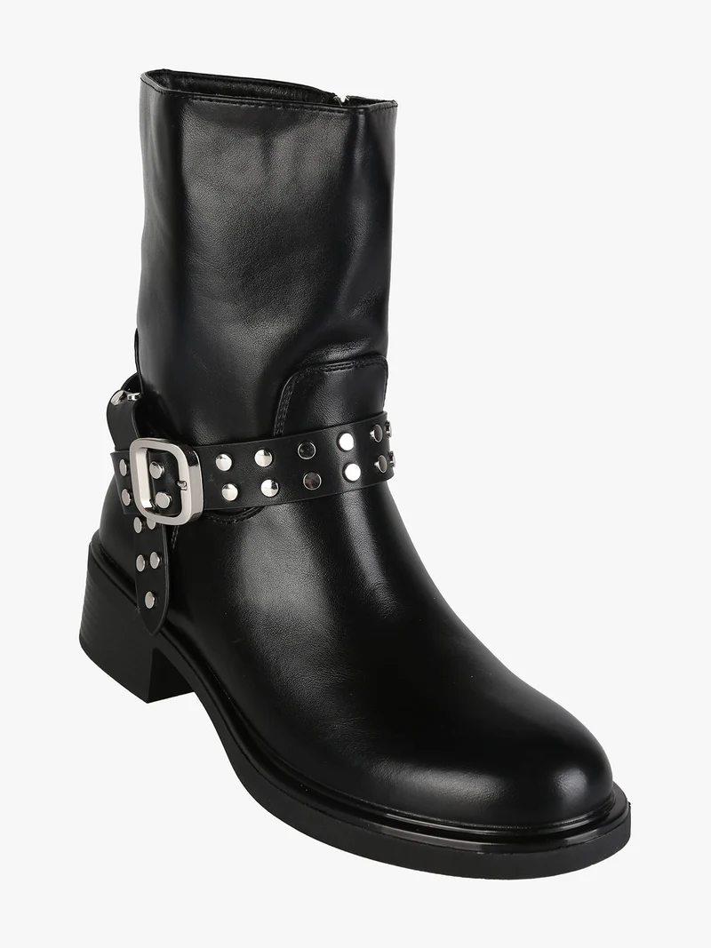 Stivaletti donna biker con cinturino di borchie - nero