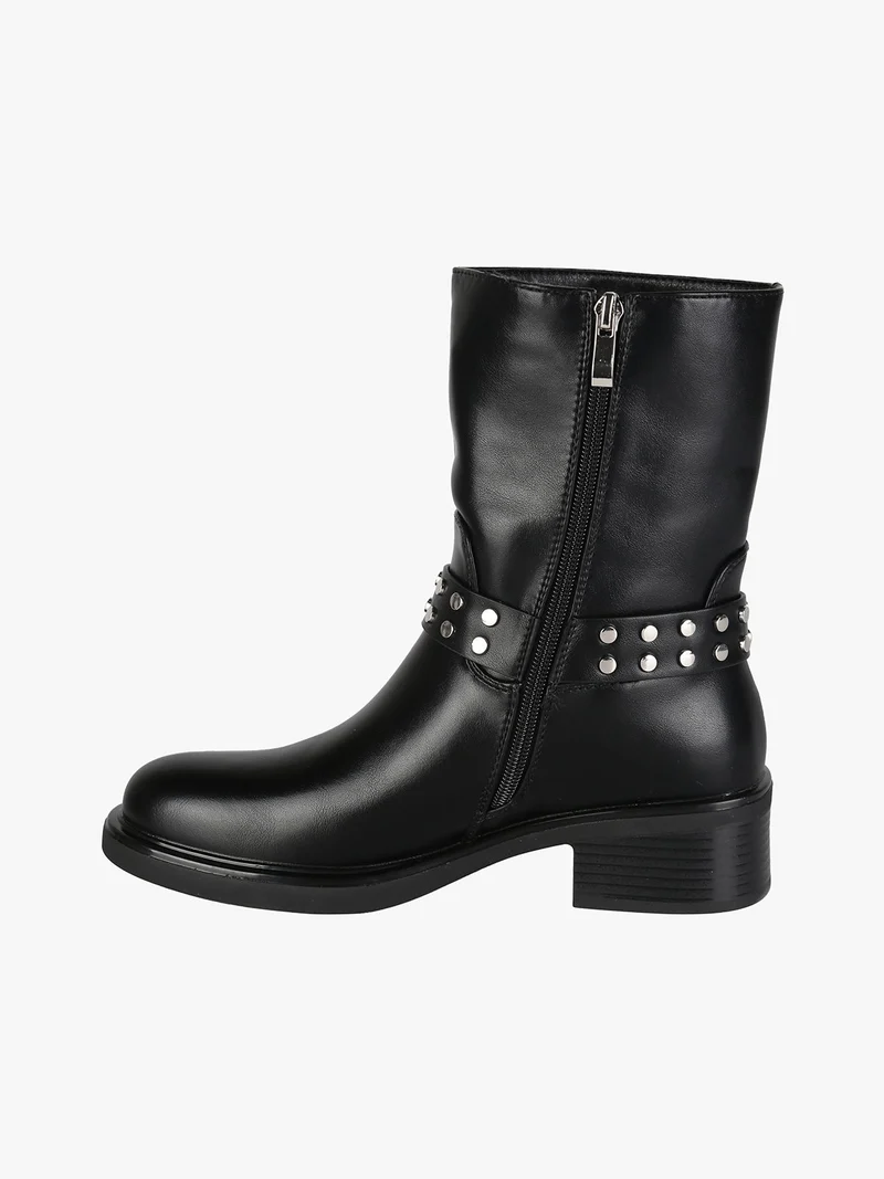 Stivaletti donna biker con cinturino di borchie - nero