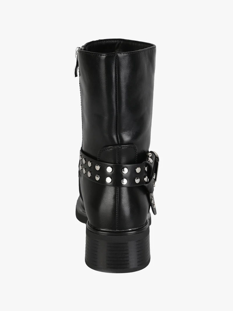 Stivaletti donna biker con cinturino di borchie - nero