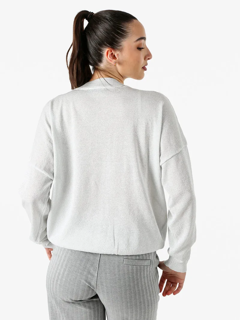 Maglia donna lurex oversize con scollo V - argento