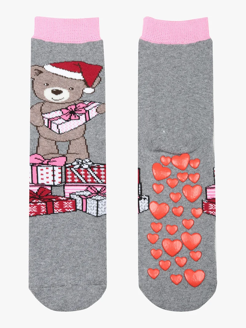 Calze antiscivolo natalizie da bambina - grigio