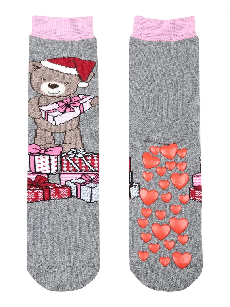 Calze antiscivolo natalizie da bambina - grigio