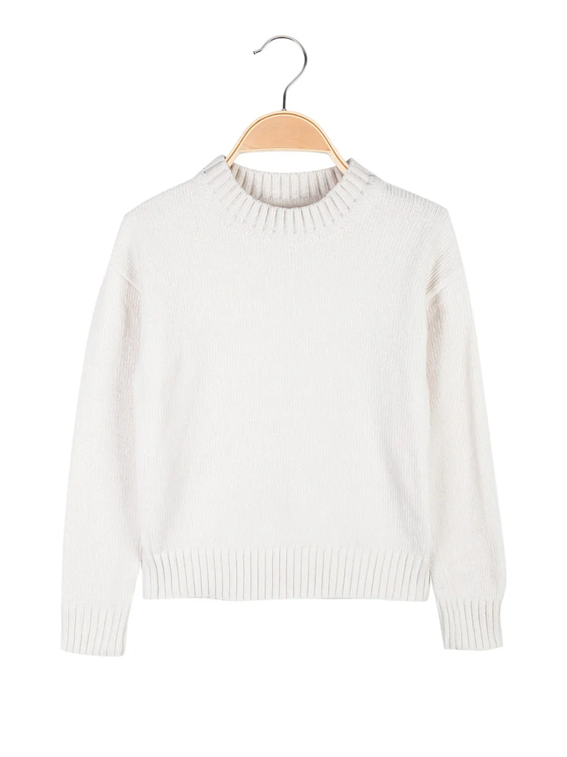 Maglione girocollo da bambina in ciniglia - panna