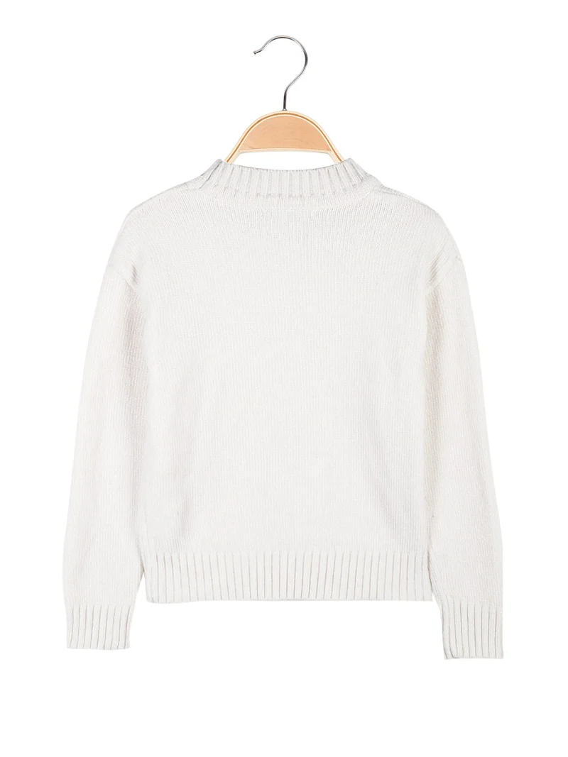 Maglione girocollo da bambina in ciniglia - panna