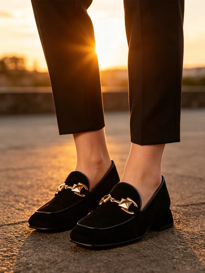 Mocassini donna in pelle con fibbia - nero