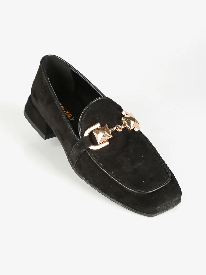 Mocassini donna in pelle con fibbia - nero