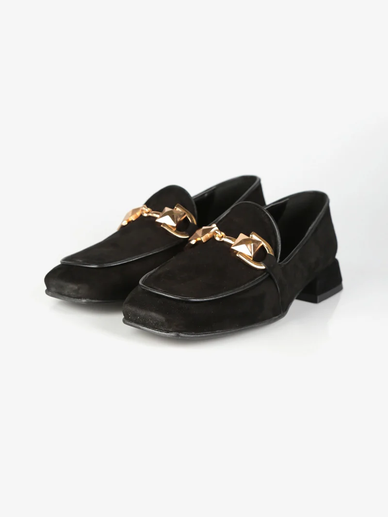 Mocassini donna in pelle con fibbia - nero