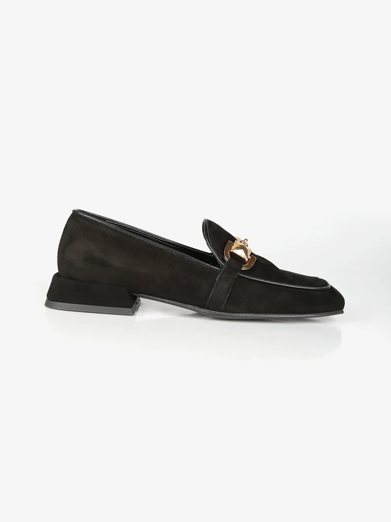 Mocassini donna in pelle con fibbia - nero