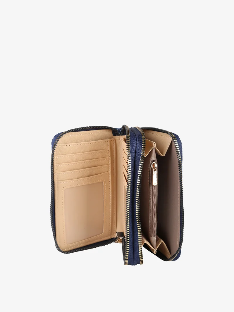 Portafoglio da donna effetto jeans con doppia tasca - blu scuro