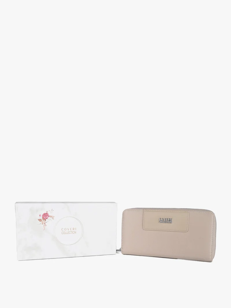 Portafoglio rettangolare con zip - taupe