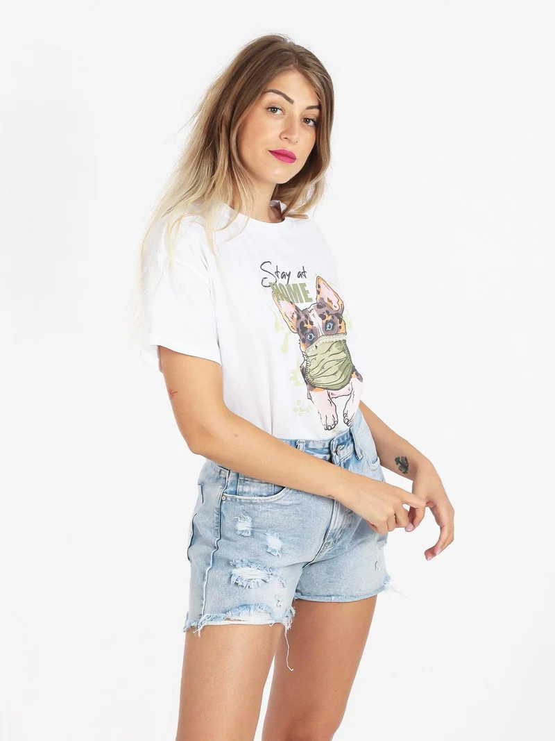 T-shirt donna oversize con perle - verde