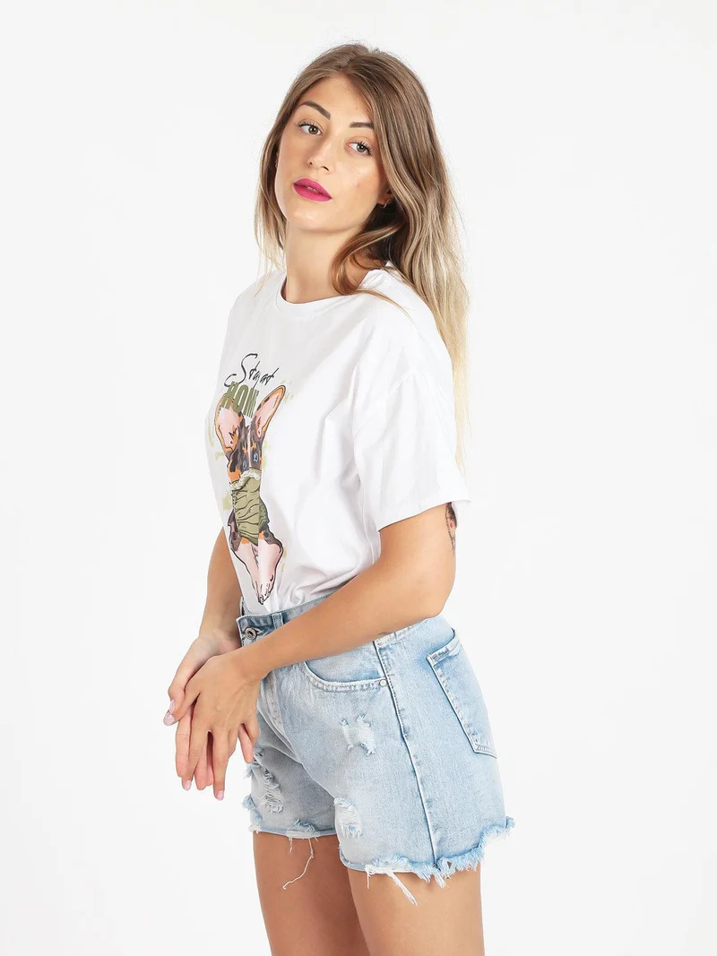 T-shirt donna oversize con perle - verde