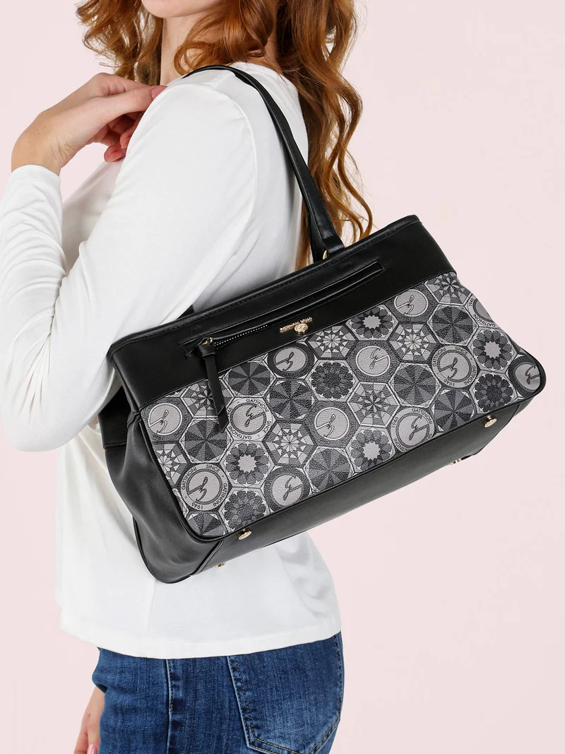 Borsa donna in ecopelle con doppi manici - nero