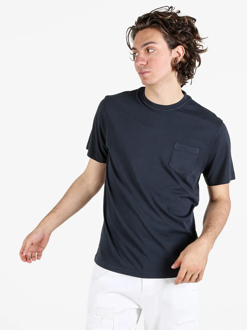 T-shirt uomo in cotone con taschino - blu scuro
