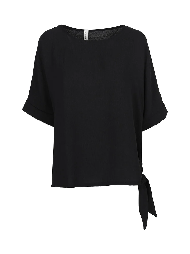 Blusa donna a maniche corte con anello laterale - nero