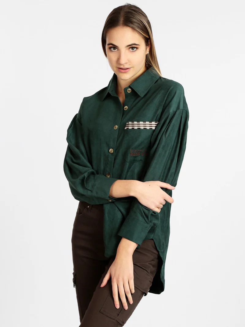 Camicia donna oversize con taschino - verde
