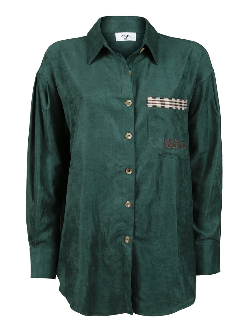 Camicia donna oversize con taschino - verde