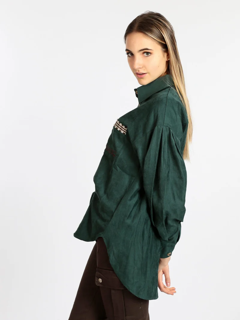 Camicia donna oversize con taschino - verde