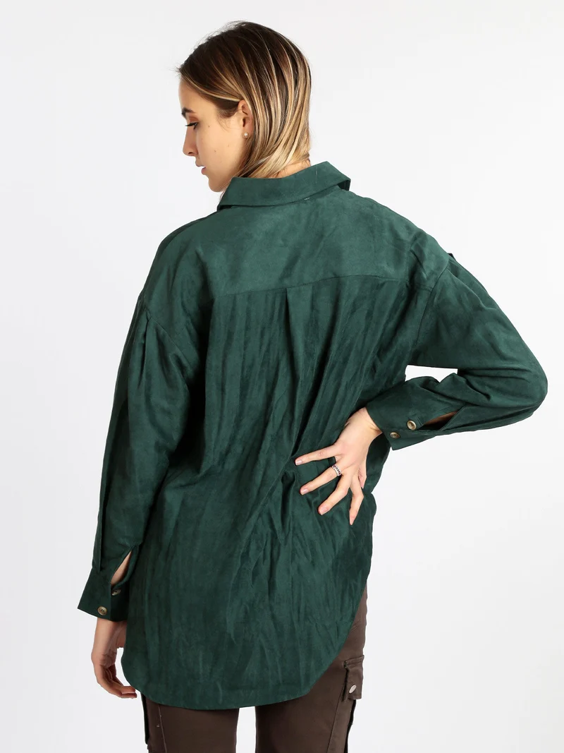 Camicia donna oversize con taschino - verde