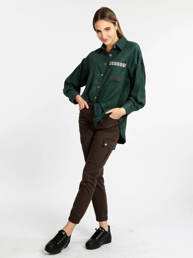 Camicia donna oversize con taschino - verde