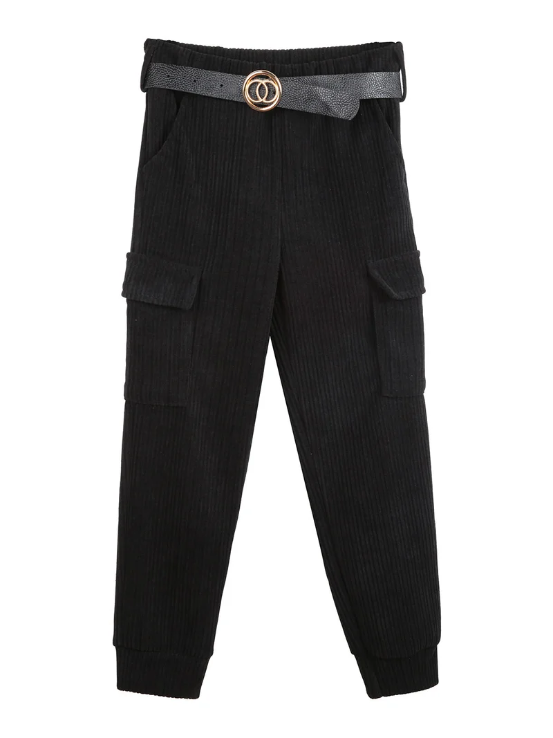 Pantaloni da bambina in velluto a coste - nero