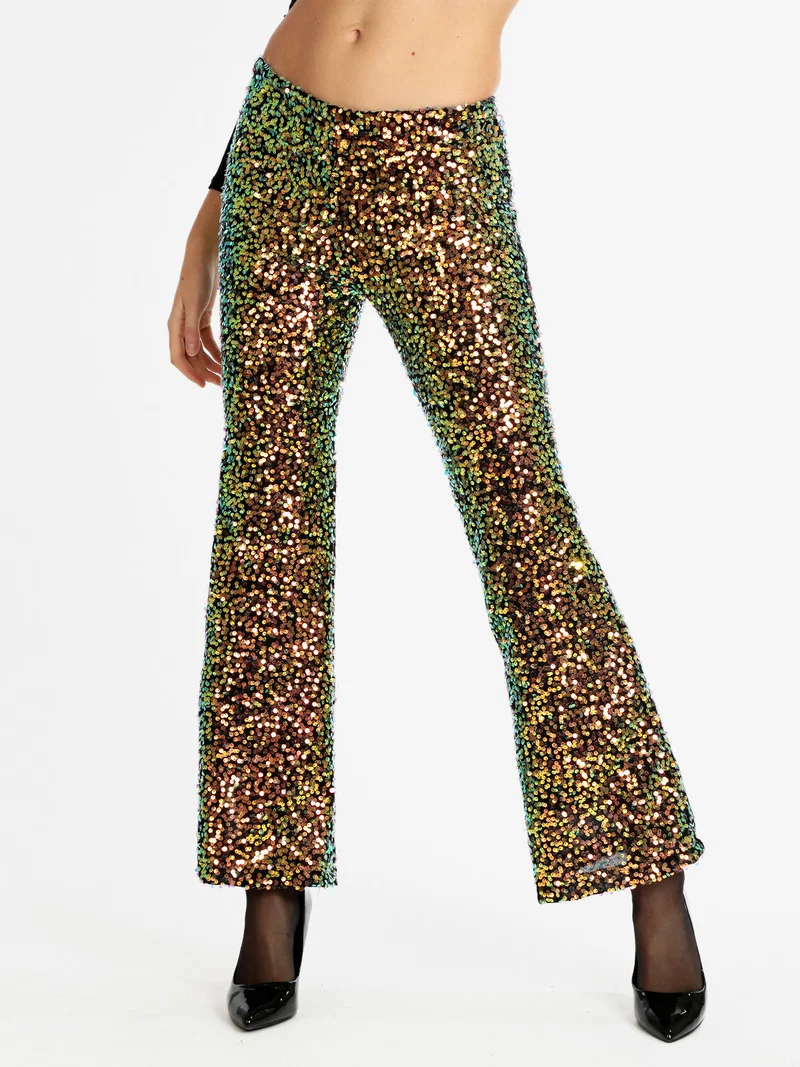 Pantaloni a zampa con pailettes - nero