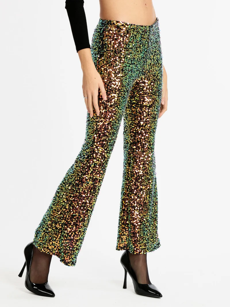 Pantaloni a zampa con pailettes - nero