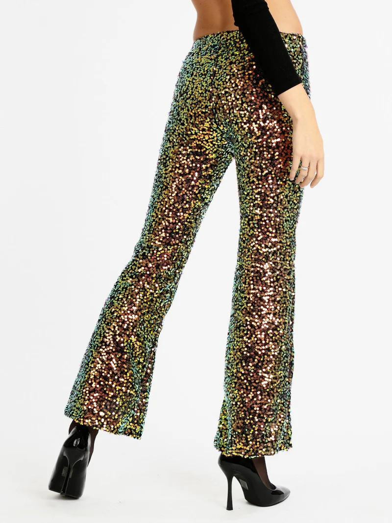 Pantaloni a zampa con pailettes - nero